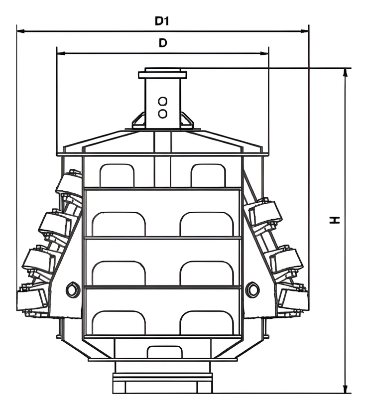 Three-wing belling bit, roller cutters — Dimension drawing