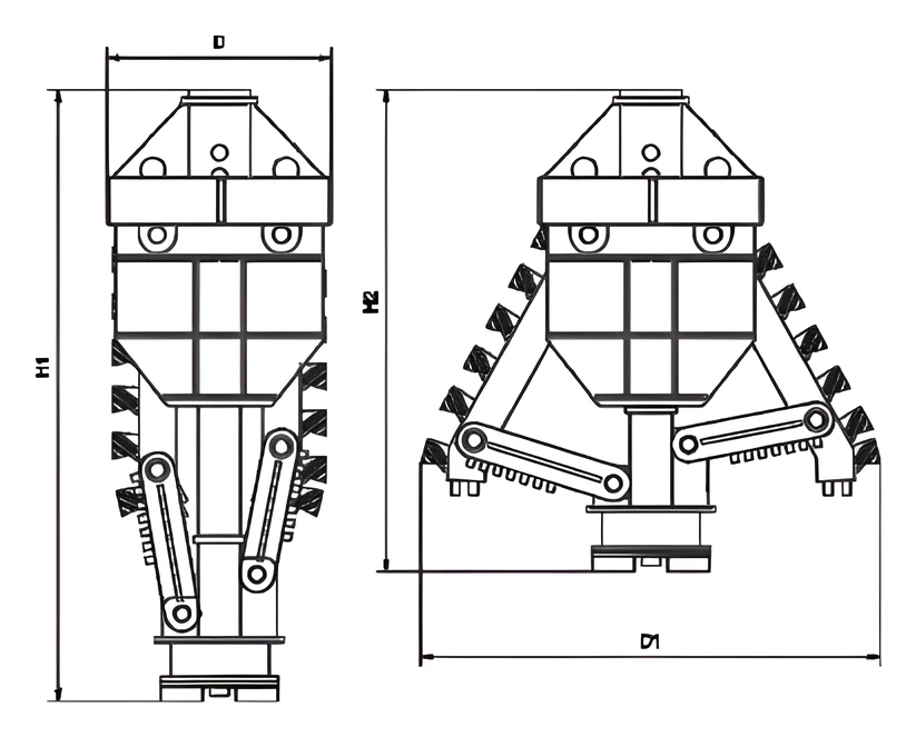 Two-wing belling bit, tricone — Dimension drawing