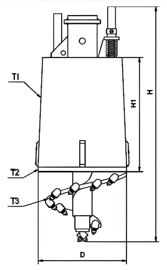 Drilling bucket with auger bottom — dimension drawing