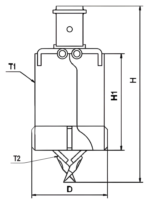 Clam drilling bucket, soil — dimension drawing