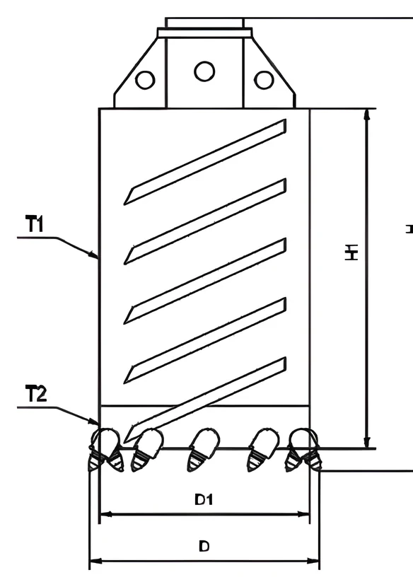 Core barrel with bullet teeth — dimension drawing