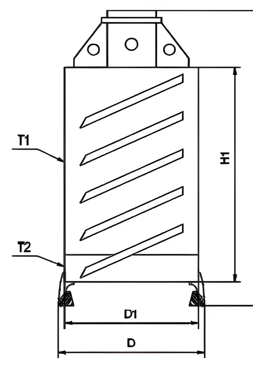 Core barrel with roller bits — dimension drawing