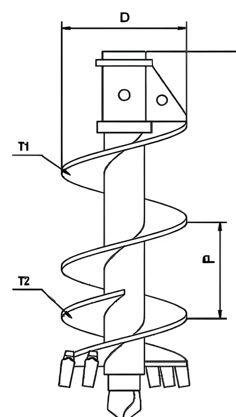 Double-cut soil auger — dimension drawing