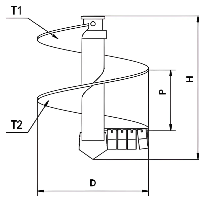 Single-cut soil auger, straight flight — dimension drawing
