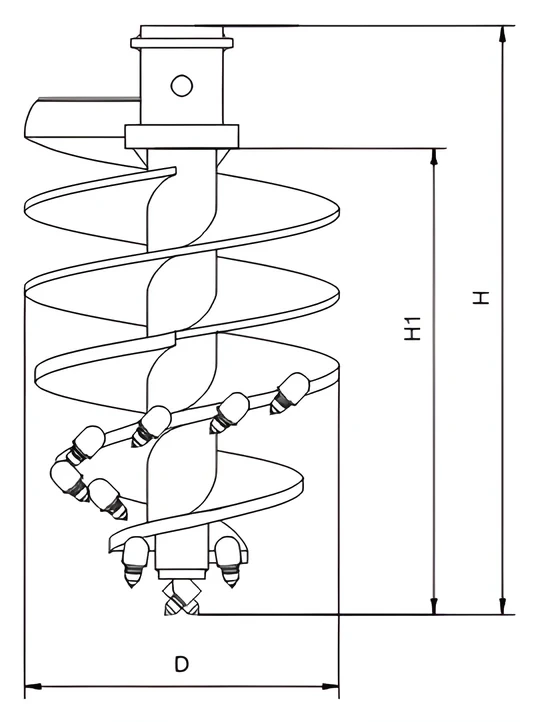 Double-cut rock auger, twin cone — dimension drawing