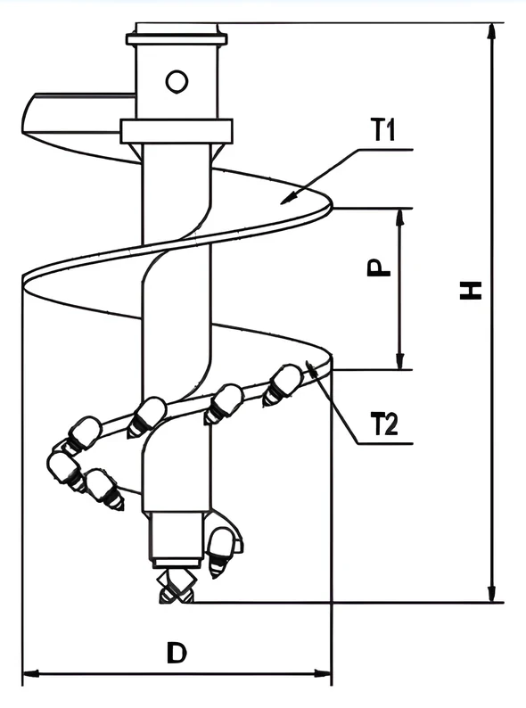 Single-cut rock auger, cone flight — dimension drawing