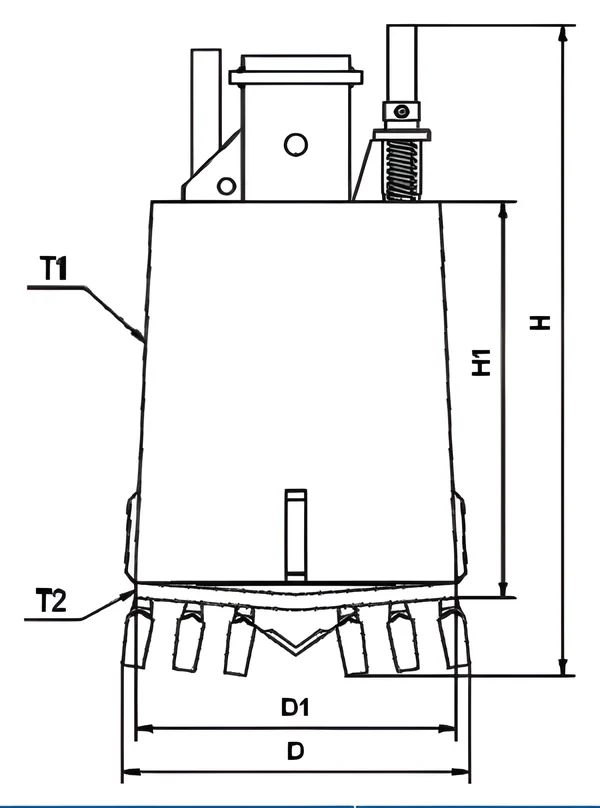 Tapered drilling bucket — dimension drawing