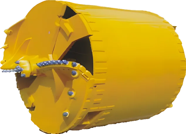 Double-cut rock drilling bucket