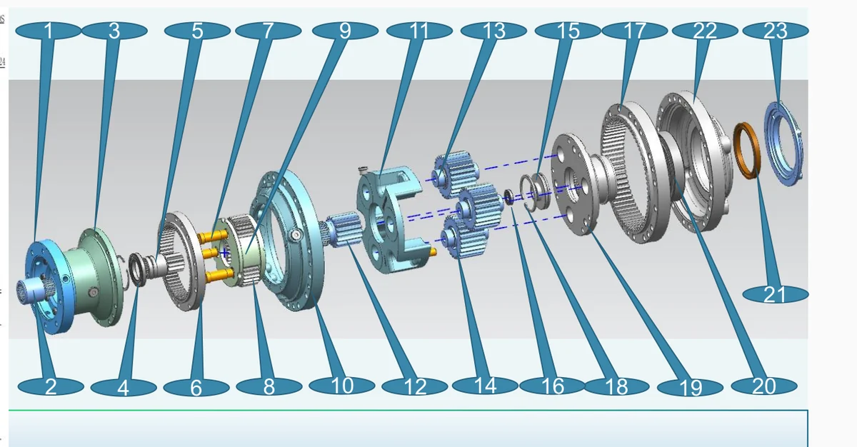 Rotary-head drive 2250, ratio 30.7 — exploded view